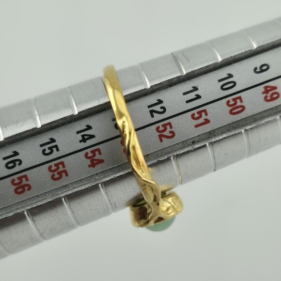 925 Sterling Silver Natural Chrysoprase Ring Size 6.5 Gold Tone Ornate Cabochon - Picture 6 of 11